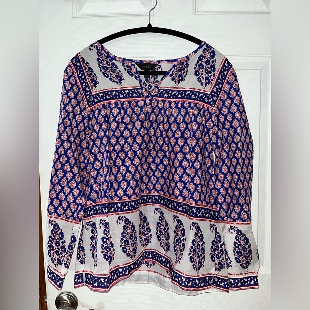 J. Crew Navy and White Boho Blouse